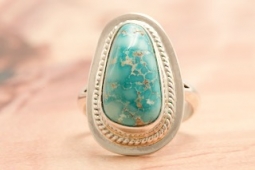 Native American Jewelry Genuine Battle Mountain Turquoise Sterling Silver Ring